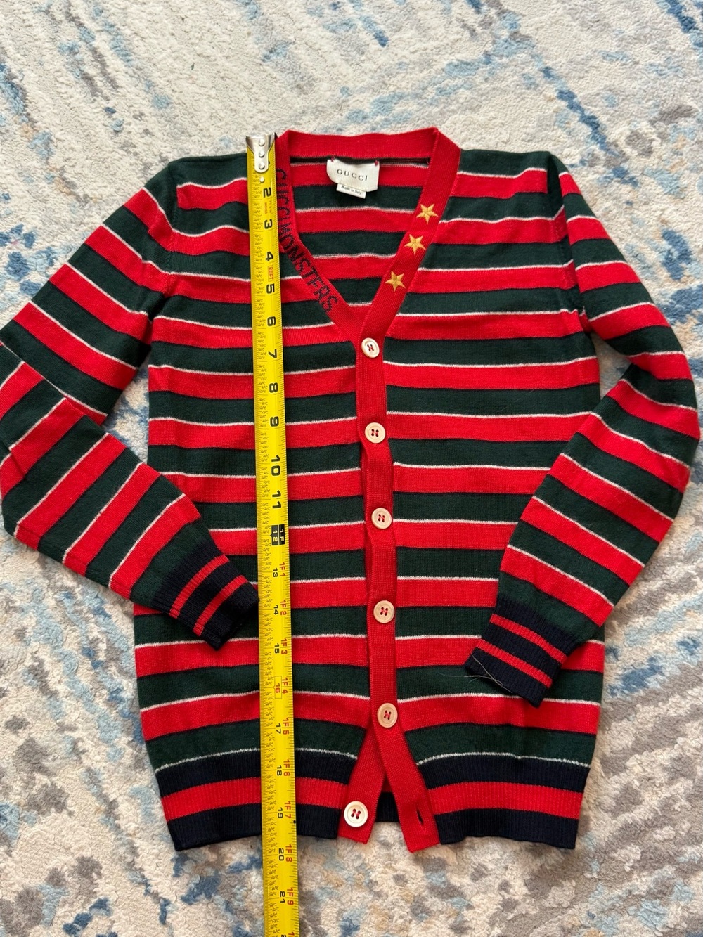 Gucci Red & Green Striped V-Neck Cardigan